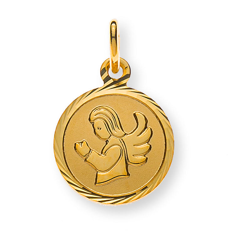 Anhänger Medaille Engel Gelbgold 750 10mm gesandelt
