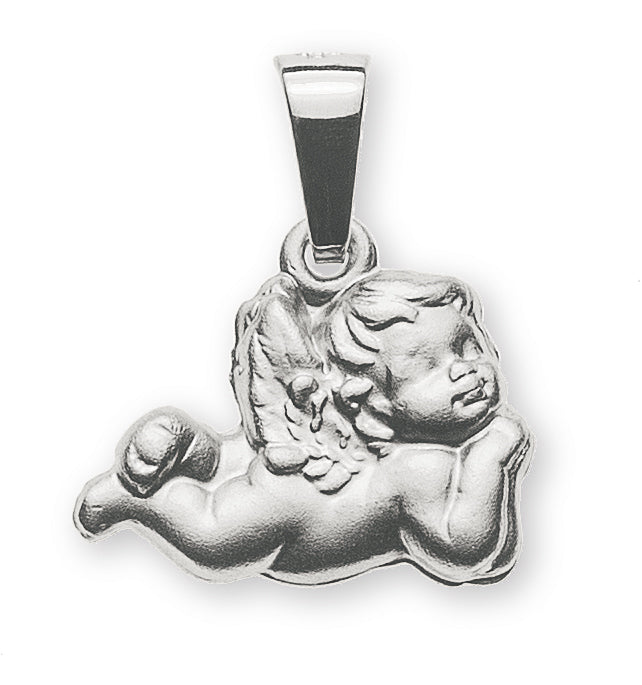 Anhänger Engel Medaille Weissgold 750 gesandelt