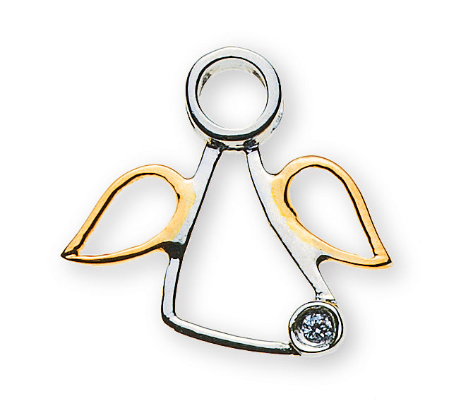 Anhänger Medaille Schutzengel Bicolor 750 Diamant 0.0075ct