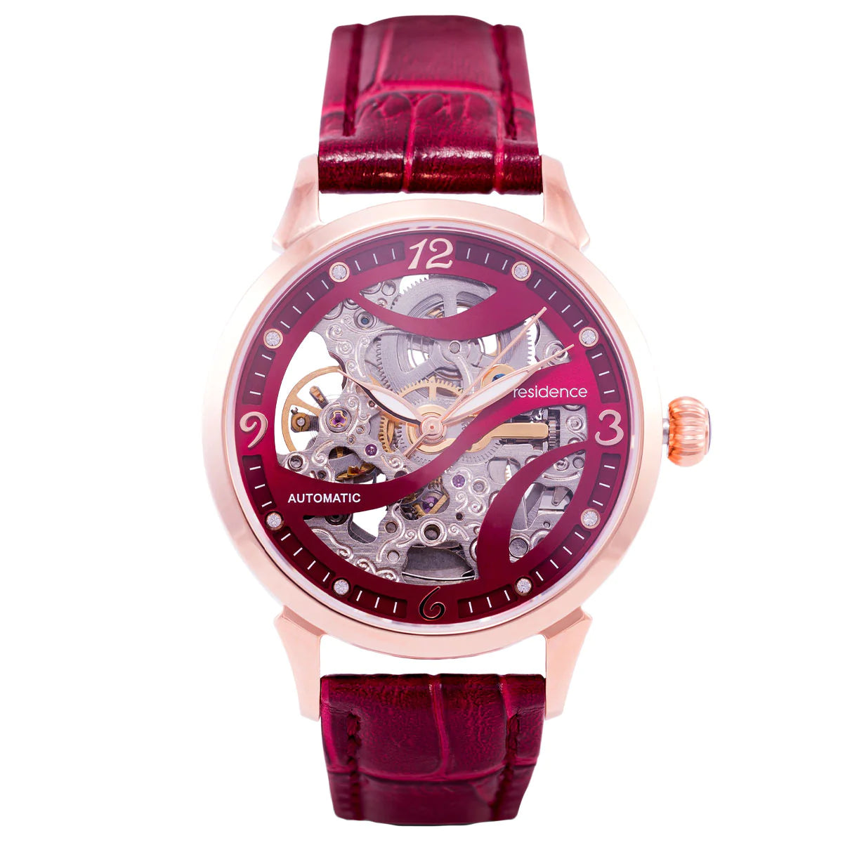 Residence Watches Farbe Uhr Stahl Gold/ Bordeaux Rot 35mm Damenuhr