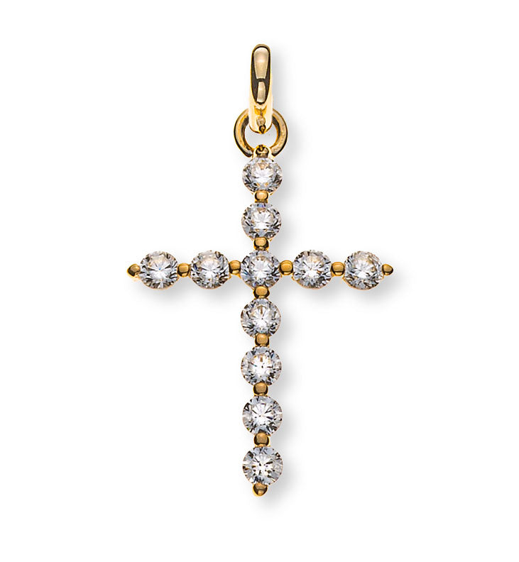 Anhänger Kreuz poliert Gelbgold 375 mit 11 Zirkonia weiss