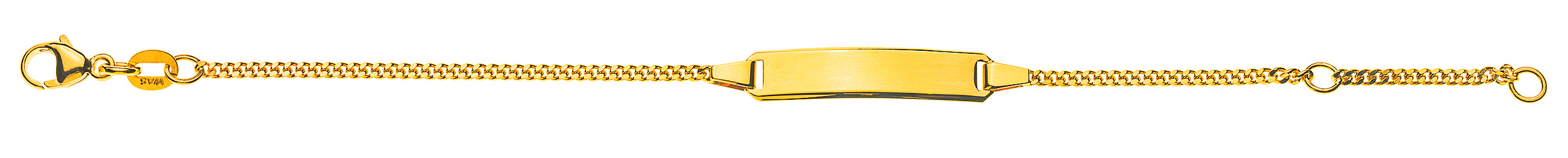 Bébé Armband Panzer geschliffen Gelbgold 750 mit Gravurplatte lang
