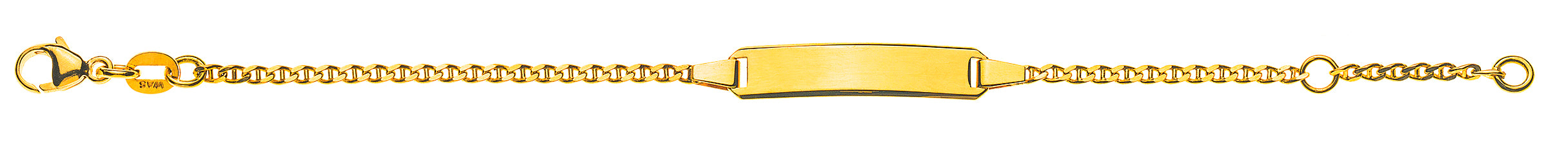 Armband Stäbchenpanzer diamantiert mit rechteckiger Gravurplatte lang Gelbgold 375