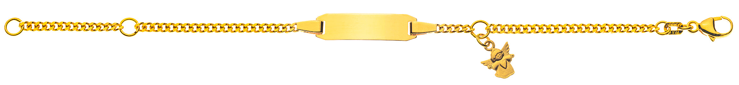 Armband Panzer diamantiert Gelbgold 750 mit Gravurplatte und Engel