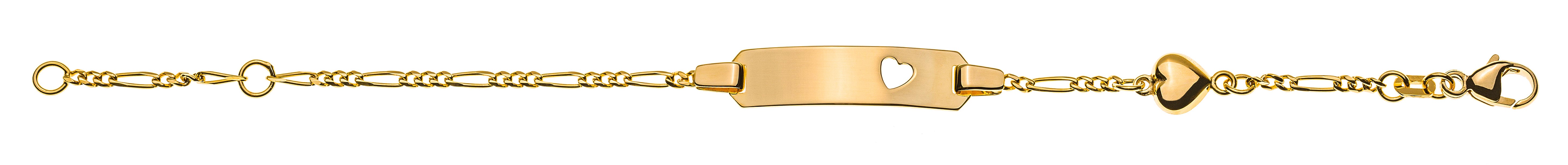 Kinder Armband Figaro 3&1 Gelbgold 375 Herzmotiv