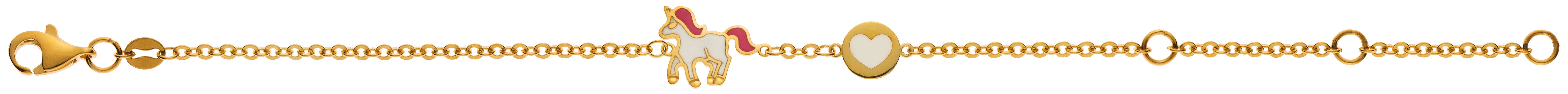 Armband Unicorn Heart Gelbgold 375 Emailliert 16cm