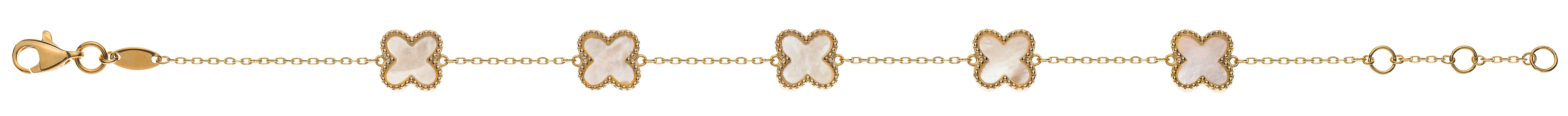 Armband Gelbgold 750 mit 5 Perlmuttkreuzen 10mm