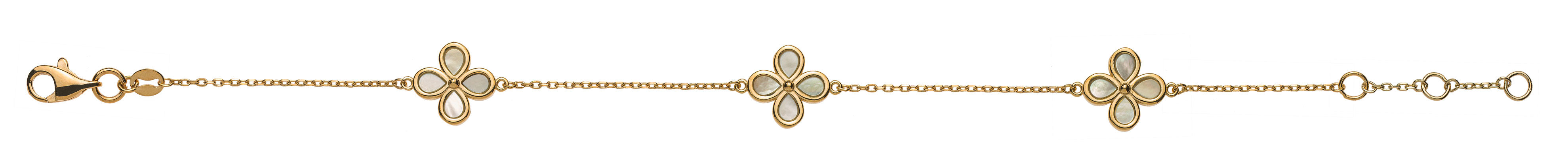 Armband Gelbgold 375 mit drei Perlmutt Klee Elementen