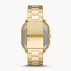 Fossil BQ2573 Herren Automatikuhr Inscription Gold Edelstahl Armband Schwarz Skeleton Dial 42 mm