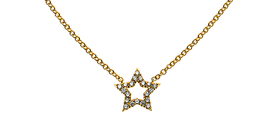 Collier Stern Gelbgold 750 mit 20 Brillanten H SI 0.10ct 45cm