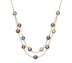 Collier Gelbgold 750 mit Amethyst, Citrin, Blautopas, Rauchquartz 45cm