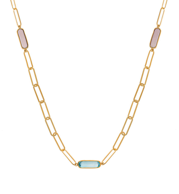 Ankercollier Gelbgold 750 mit Amethyst, Blautopas und Rauchquartz 45cm