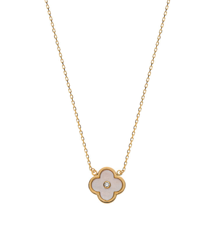 Collier Gelbgold 375 Perlmutt Fantasieform Zirkonia 45cm