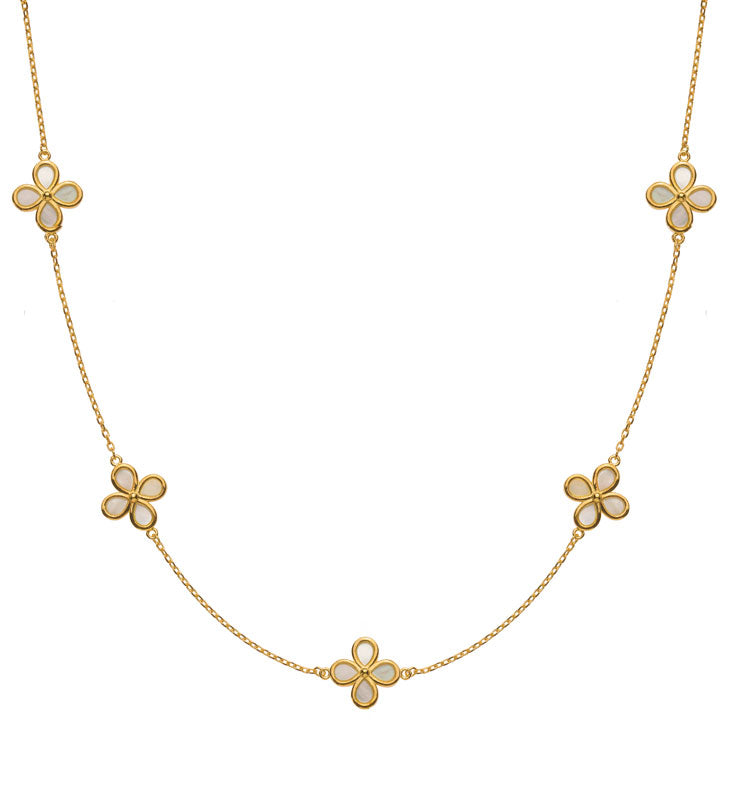 Collier Gelbgold 375 5 Perlmutt Kleelemente 45cm