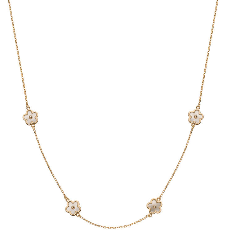 Collier Gelbgold 375 5 Perlmutt Blumenelemente 45cm