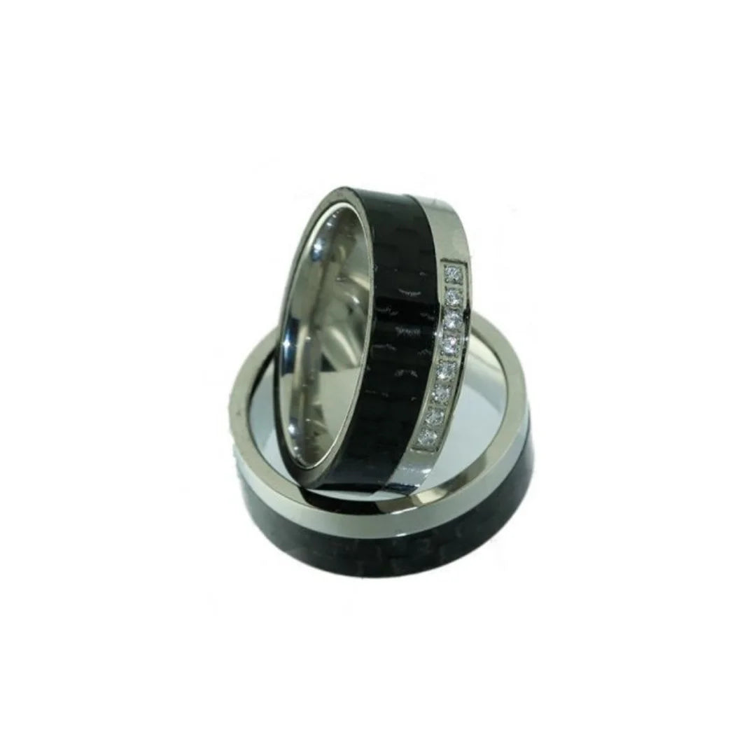 Partnerringe aus Carbon mit gratis Gravur (Paarpreis) - Bicolore Ringe