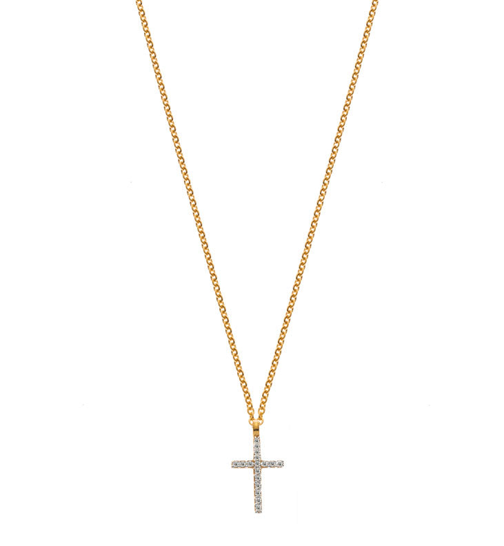 Collier Anker Gelbgold 375 mit Kreuz Zirkonia Anhänger