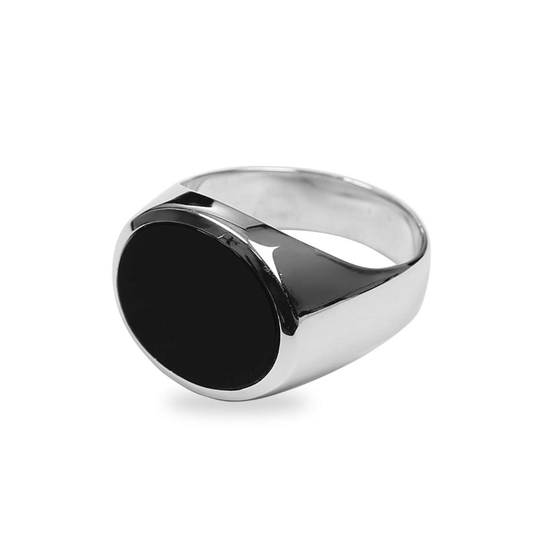 Herrenring Silber 925 rhodiniert mit Onyx - SR-525