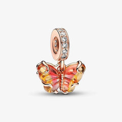 Pandora Rosafarbener & Gelber Murano-Glas Schmetterling Charm-Anhänger - 782698C01