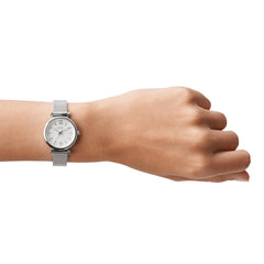 Fossil CARLIE Damenuhr Quarz Silber Perlmutt 28 mm Mesh Edelstahl - ES4432