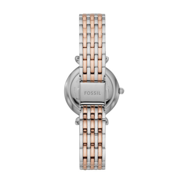 Fossil Carlie Quarz 3-Zeiger 28 MM Damenuhr in Silber 2-Tone MOP - ES4649