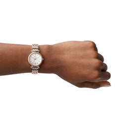 Fossil CARLIE Damenuhr Silber 2-Tone MOP 28 mm Quarz 3-Zeiger - ES4649