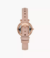 Fossil Carlie Mini Damenuhr Roségold mit Perlmuttzifferblatt und roséfarbenem Lederarmband 28 mm – ES4699