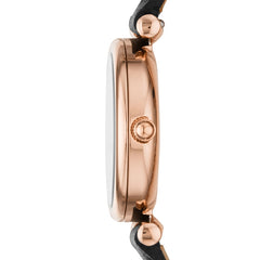 Fossil CARLIE Damenuhr Roségold Schwarz Leder 28 mm Quarz - ES4700