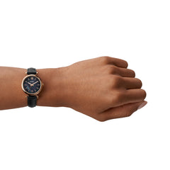 Fossil CARLIE Damenuhr Roségold Schwarz Leder 28 mm Quarz - ES4700