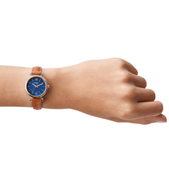 Fossil CARLIE Damenuhr Silber Blau Leder 28 mm Quarz - ES4701