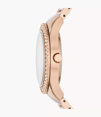 Fossil Stella Quartz 38 MM Damenuhr - Edelstahl, Rose Gold & Weiss - ES4755