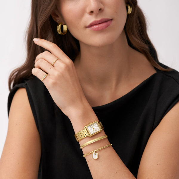 Fossil Raquel 23mm Gold-Weiss Edelstahl Quarzuhr mit Datum Damenuhr - ES5220