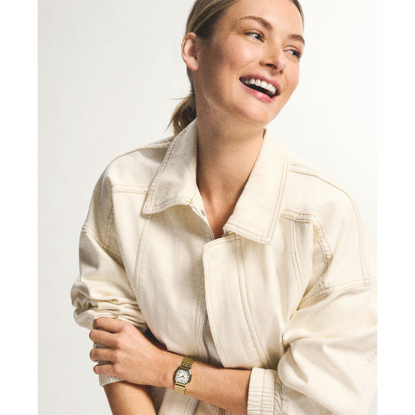 Fossil Harlow Gold Creme 27mm Edelstahl Quarz Damenuhr - ES5361