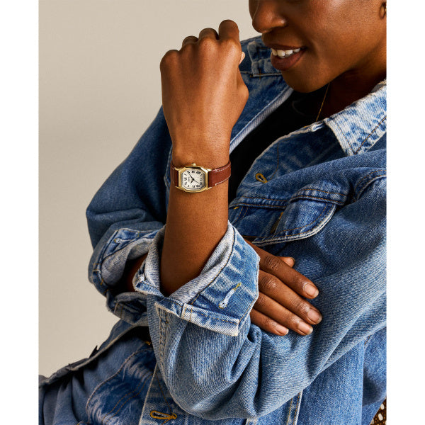 Fossil Harlow Damenuhr - Gold Cream Braun Leder 27mm Quarz - ES5364