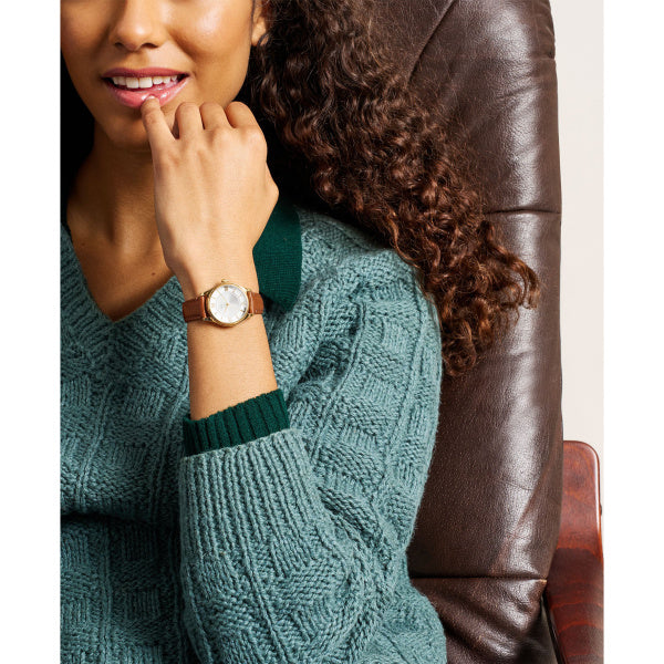 Fossil Gilmore Quarz 3-Zeiger 28 MM Damenuhr in Silber/Braun aus Lederband - ES5423