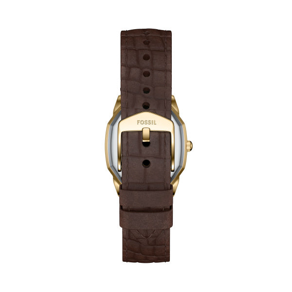 Fossil Harlow Quarz 27 MM Damenuhr in Gold Creme Braun, Lederband - ES5426