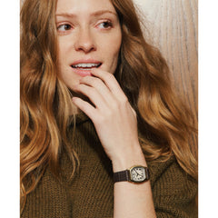 Fossil Harlow Quarz 27 MM Damenuhr in Gold Creme Braun, Lederband - ES5426