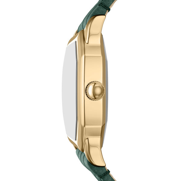 Fossil Harlow Quarz 27 MM Damenuhr in Gold Grün, Lederband - ES5427