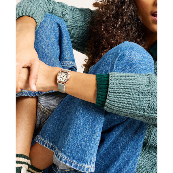 Fossil Harlow Quarz 3-Zeiger 27 MM Damenuhr in Cream/Grau aus Lederband - ES5435