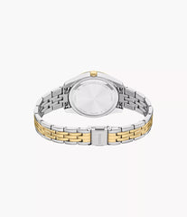 Fossil Scarlette Damenuhr Bicolor Gold/Silber mit blauem Zifferblatt und Edelstahlarmband 33 mm – ES5443