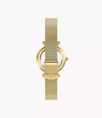 Fossil Carlie Mini Damenuhr Gold mit weissem Perlmuttzifferblatt und Milanaise-Edelstahlarmband 28 mm – ES5462