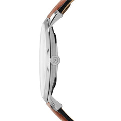 Fossil MINIMALIST Herrenuhr Silber Blau Braun Leder 44 mm Quarz 3-Zeiger - FS5304