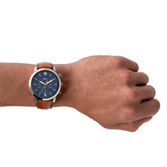 Fossil NEUTRA Herrenuhr Silber Blau 44mm Leder Chronograph - FS5453