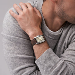 Fossil CARRAWAY Herrenuhr Silber Creme Braun 30mm Leder Quarz - FS6012