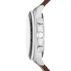 Fossil SPORT TOURER Herrenuhr Silber Cream Braun Leder 42 mm Quarz Chronograph - FS6042