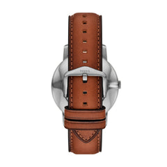 Fossil MINIMALIST Herrenuhr Silber Grün Braun Leder 44 mm Quarz 3-Zeiger - FS6094