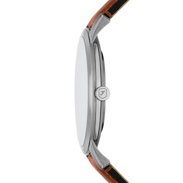 Fossil Minimalist Quarz 3-Zeiger 44 MM Herrenuhr in Grün/Braun aus Lederband  - FS6094