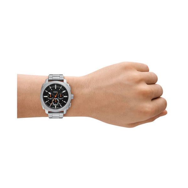 Fossil Machine Herrenuhr - Silber Schwarz 44mm Edelstahl Chronograph - FS6095