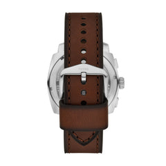 Fossil MACHINE Herrenuhr Silber Grün 44mm Leder Chronograph – FS6100