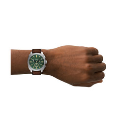 Fossil MACHINE Herrenuhr Silber Grün 44mm Leder Chronograph – FS6100
